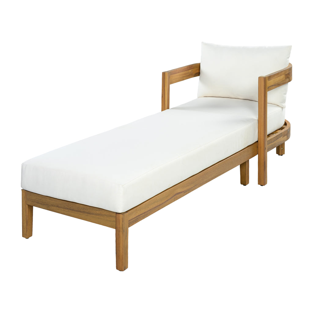 78" Acacia Wood Outdoor Chaise Lounge Chair with Curved Frame