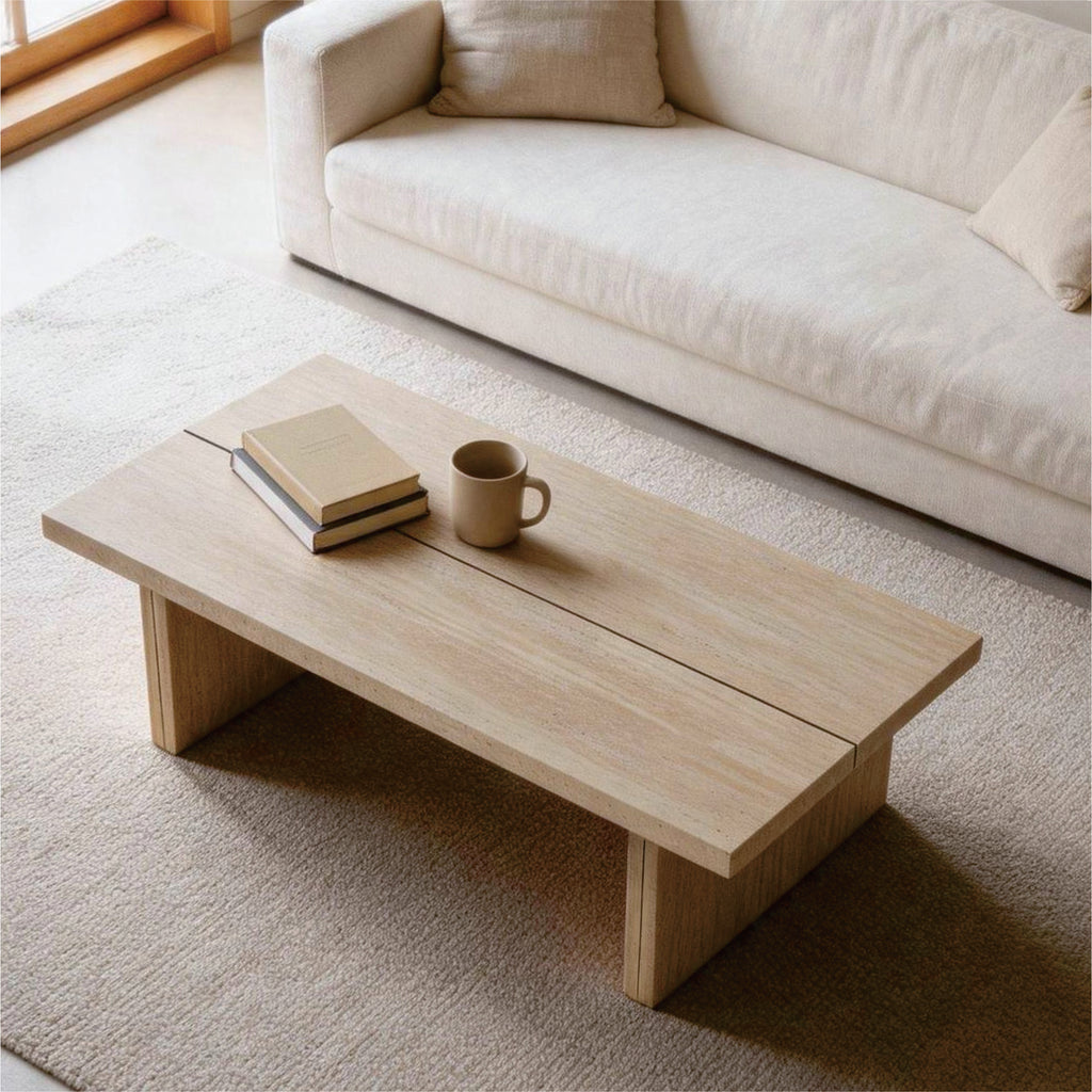 Modern Travertine Coffee Table with Split Top