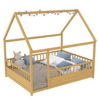 Full Size Floor Wooden Bed with House Roof Frame