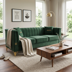 FX-P82-GR3 Modern Velvet 3-Seater Chesterfield Style Sofa