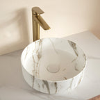 14" Round Vessel Ceramic Bathroom Sink with Stone Pattern