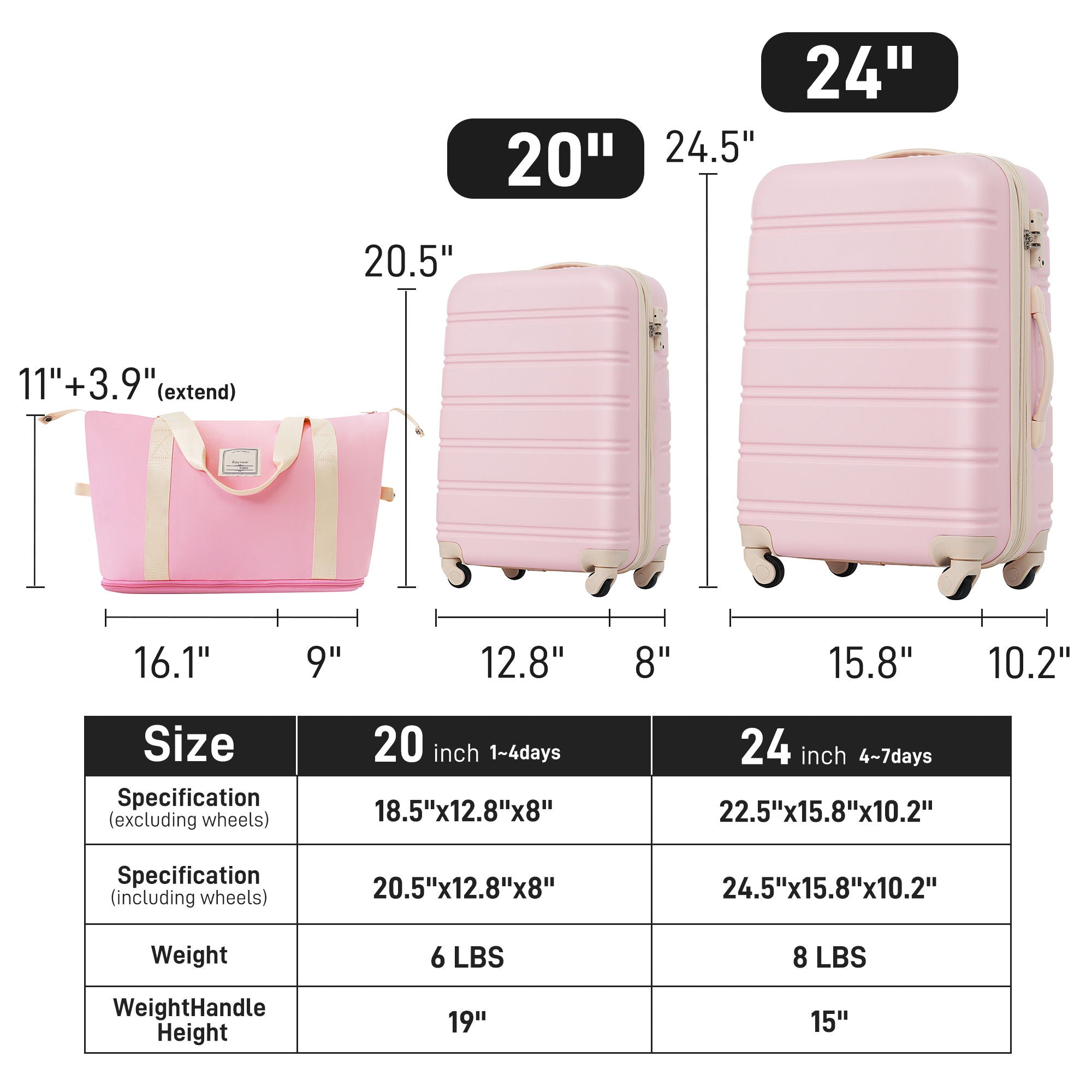 Hardshell Luggage Sets 2 Pieces with Spinner Suitcase and TSA Lock
