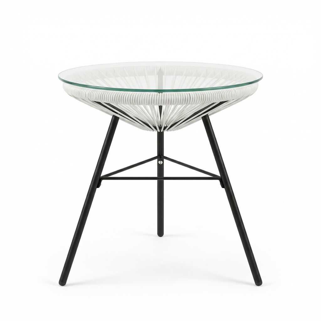 Nusa Outdoor Synthetic Wicker Glass-Top Side Table