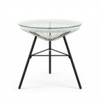 Nusa Outdoor Synthetic Wicker Glass-Top Side Table