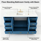 60" Modern Solid Wood Bathroom Vanity with Sink, 61" Carrara