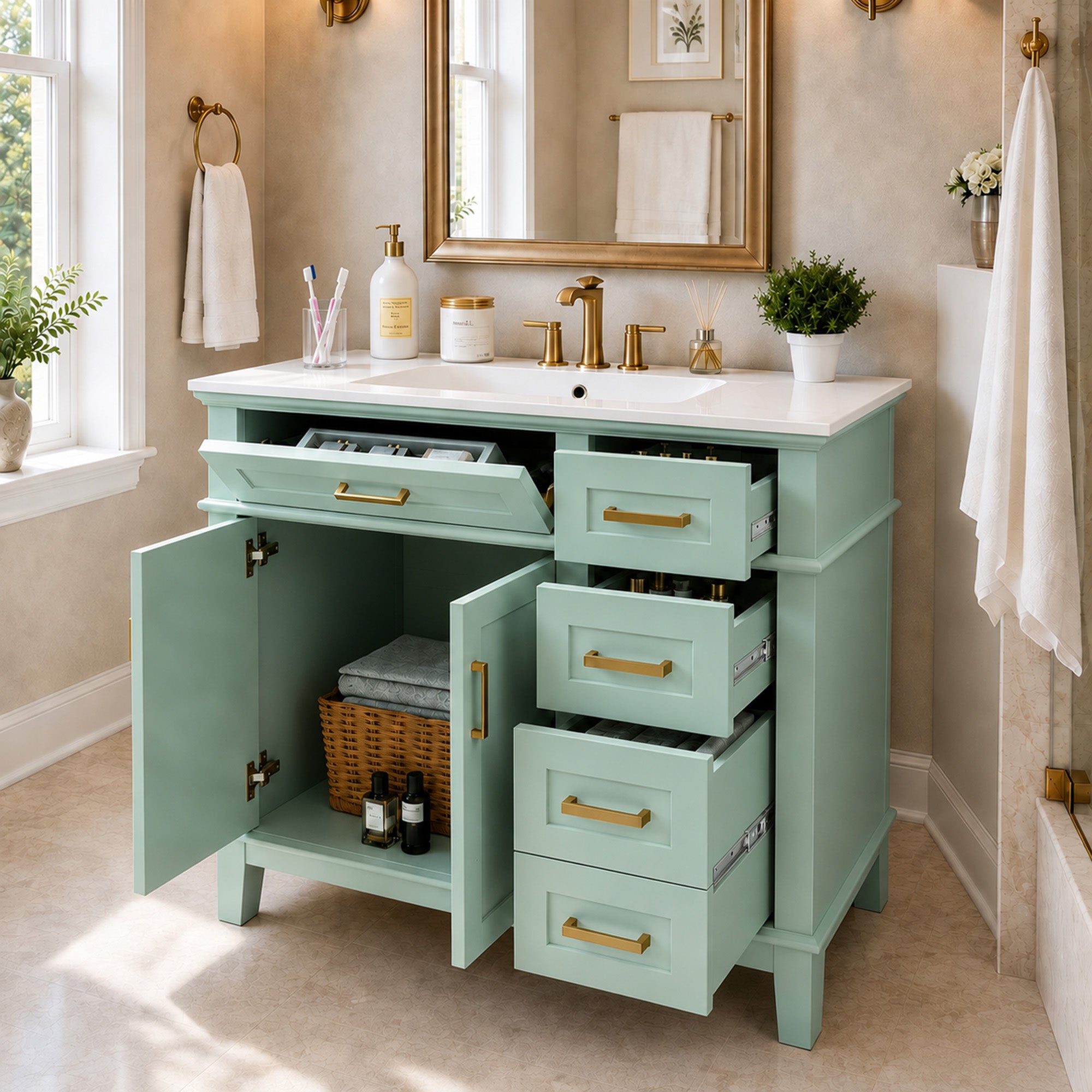 36" Light Green Modern Bathroom Vanity