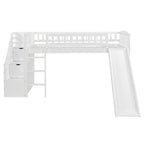 Stairway Twin Size Loft Bed with Two Drawers and Slide, White