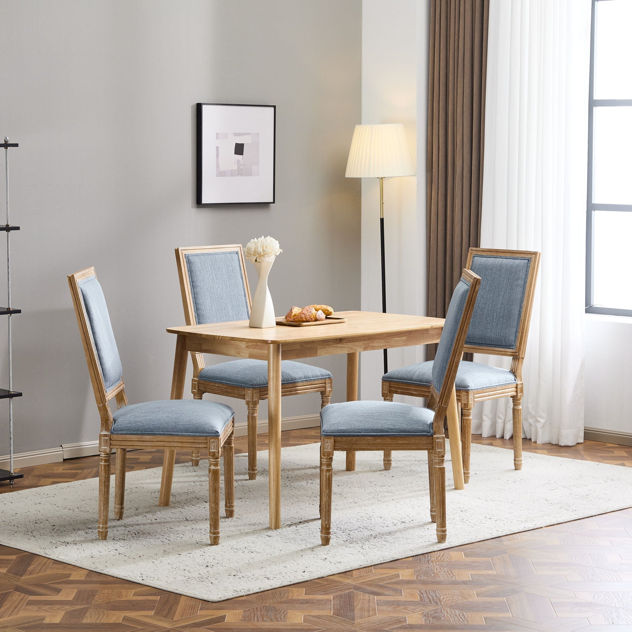 French Country Style Dining Chair with Upholstered Seating and Fluted Legs