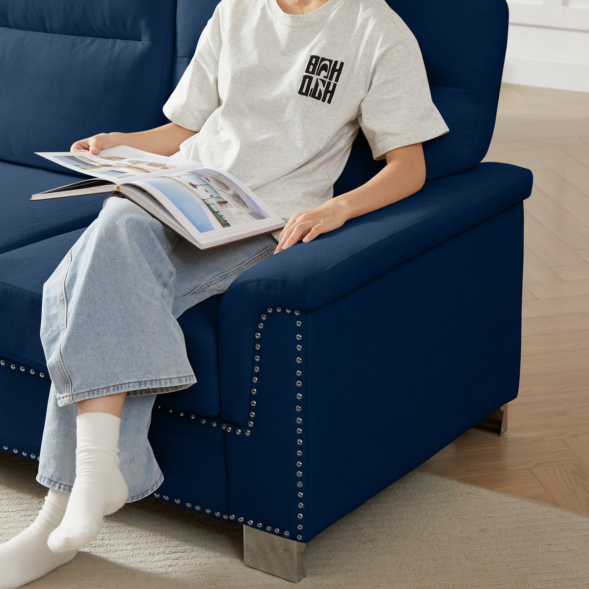 82" Modern Compressed Snowfleece Fabric 3-Seater Sofa