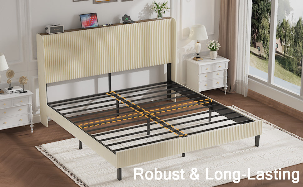 Queen Size Platform Bed with Charging Station