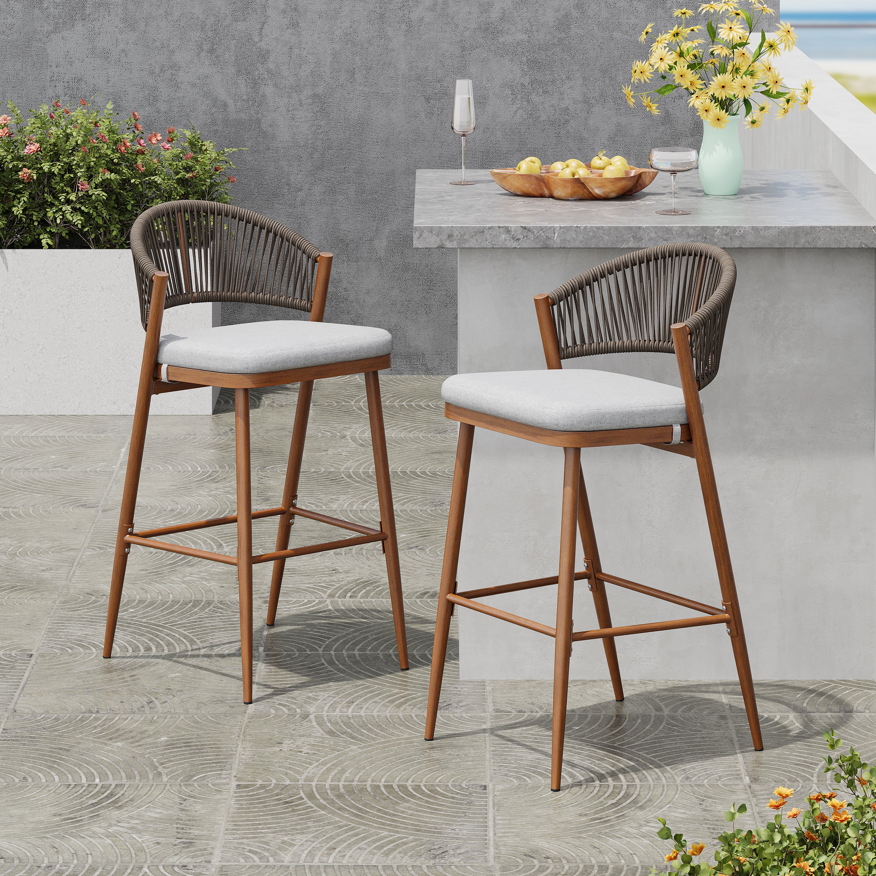 Outdoor 30.25" Seat Height Aluminum Frame Barstools