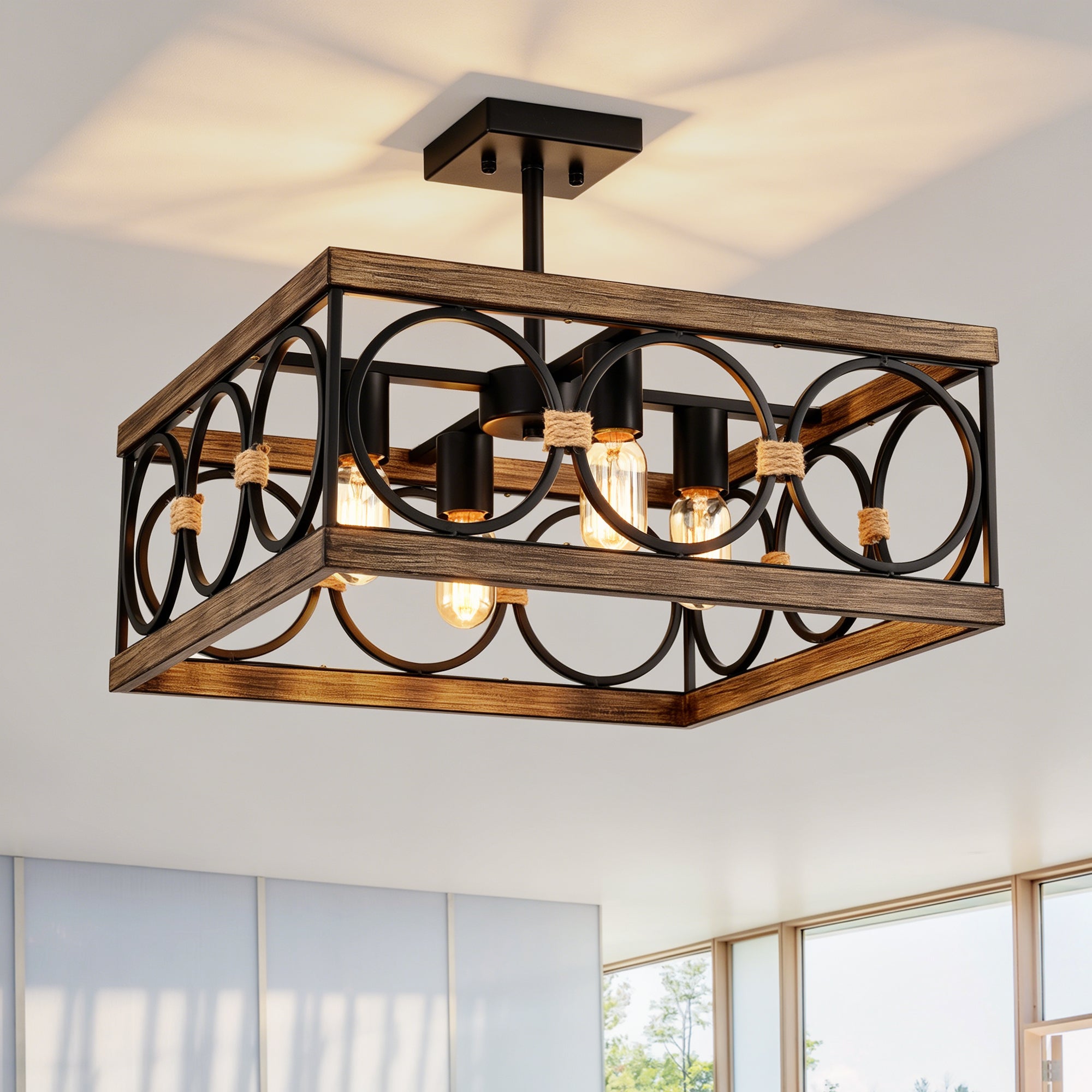 4-Light Square Kitchen Island Light Fixture