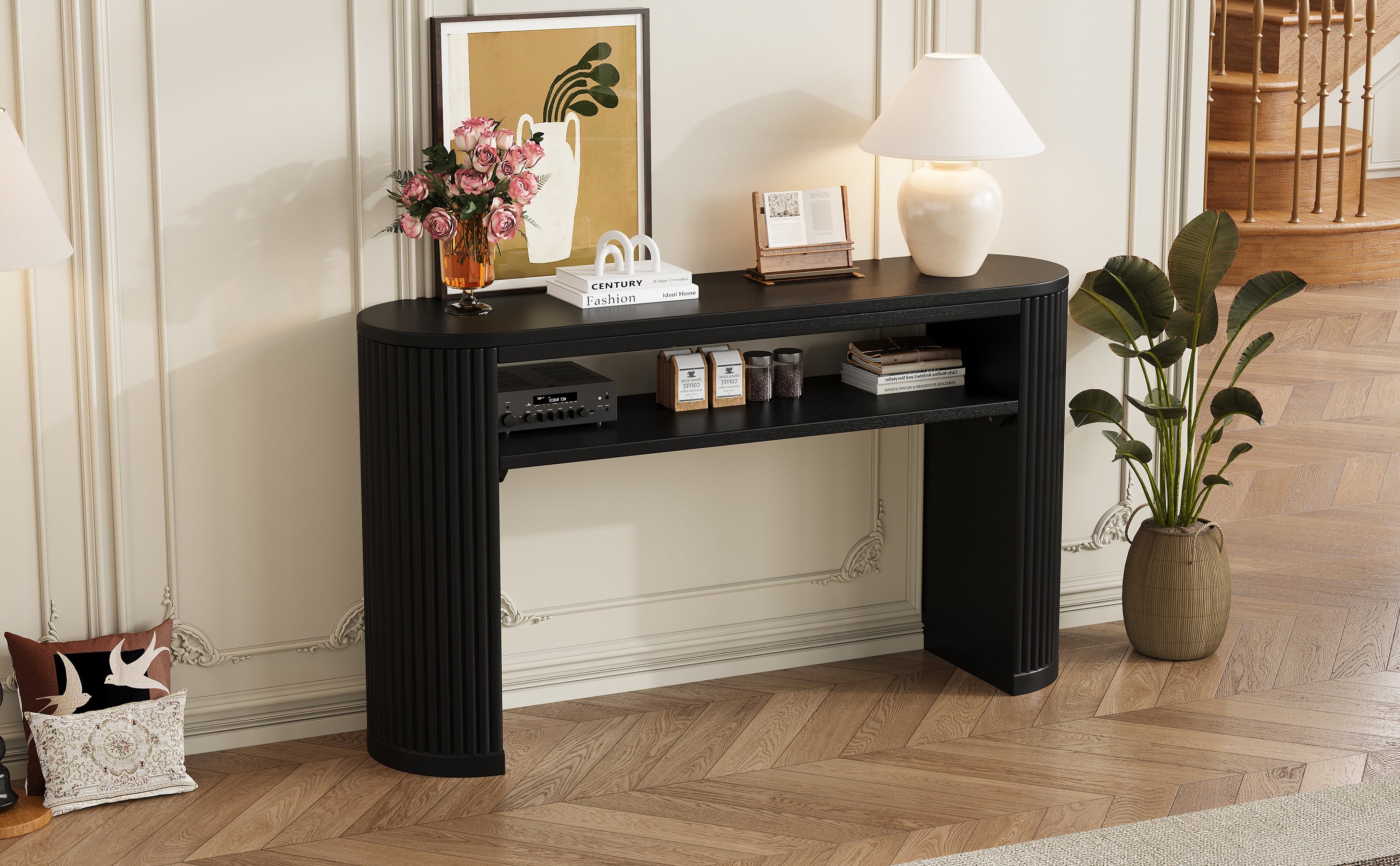 TREXM Rustic Console Table with Fluted Legs