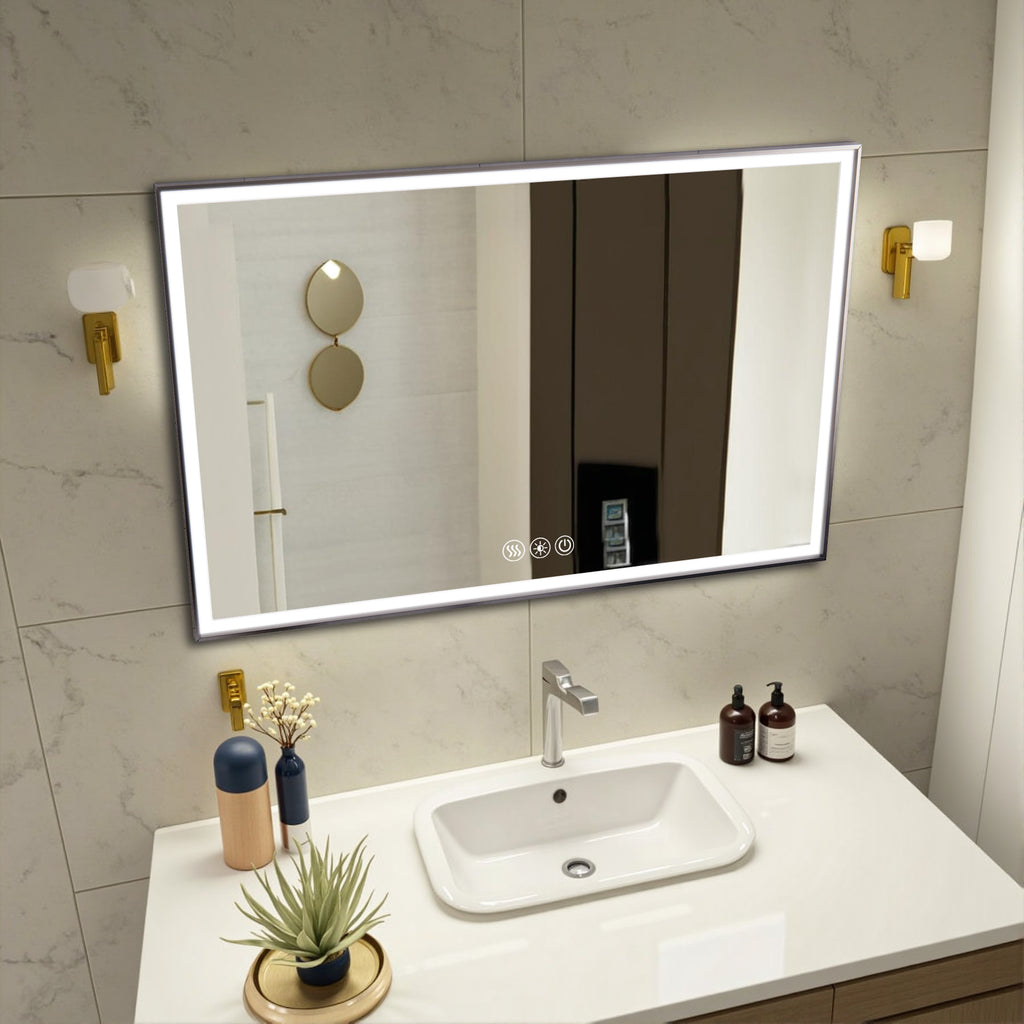 48" x 32" LED Bathroom Mirror with Brushed Aluminum Frame