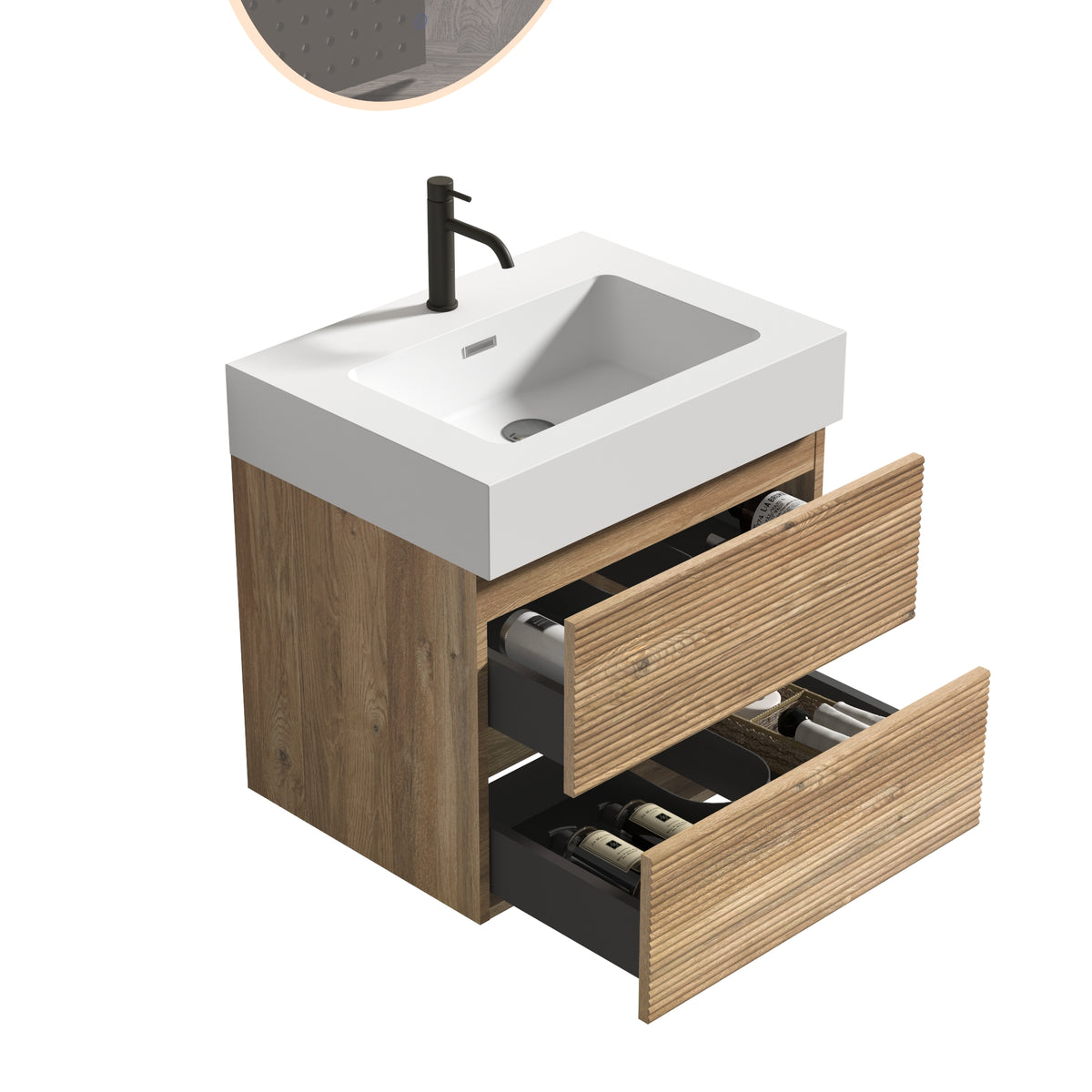 Grace 24-Inch Wall-Mounted Bathroom Vanity, Oak and Glossy White