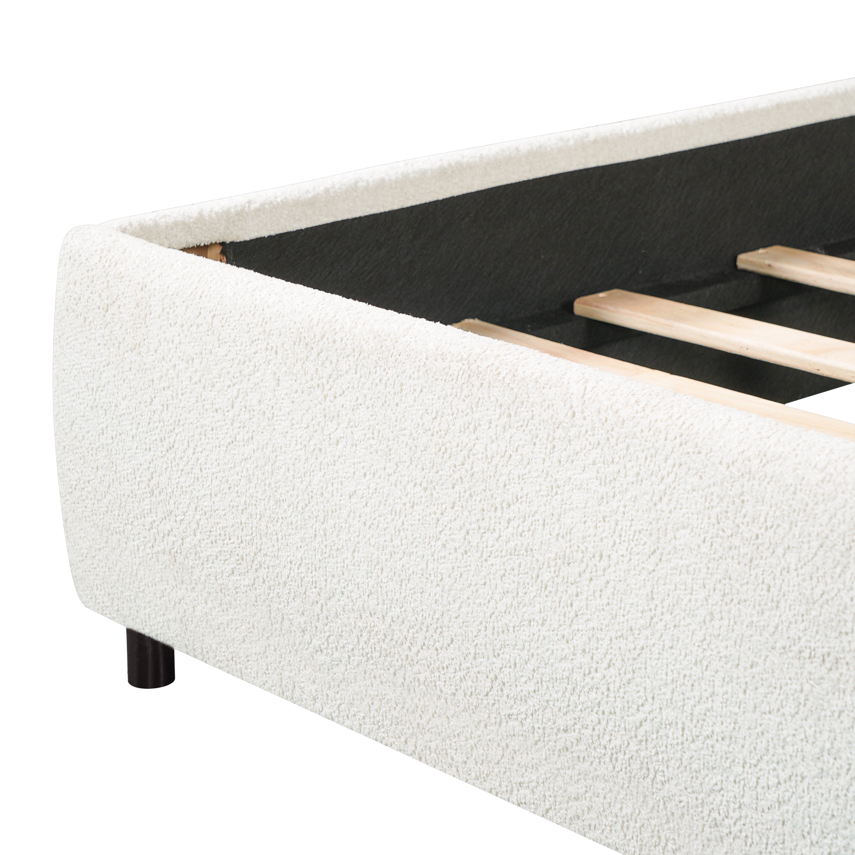 King Size Upholstered Bed Frame With Boucle Fabric Curved Headboard