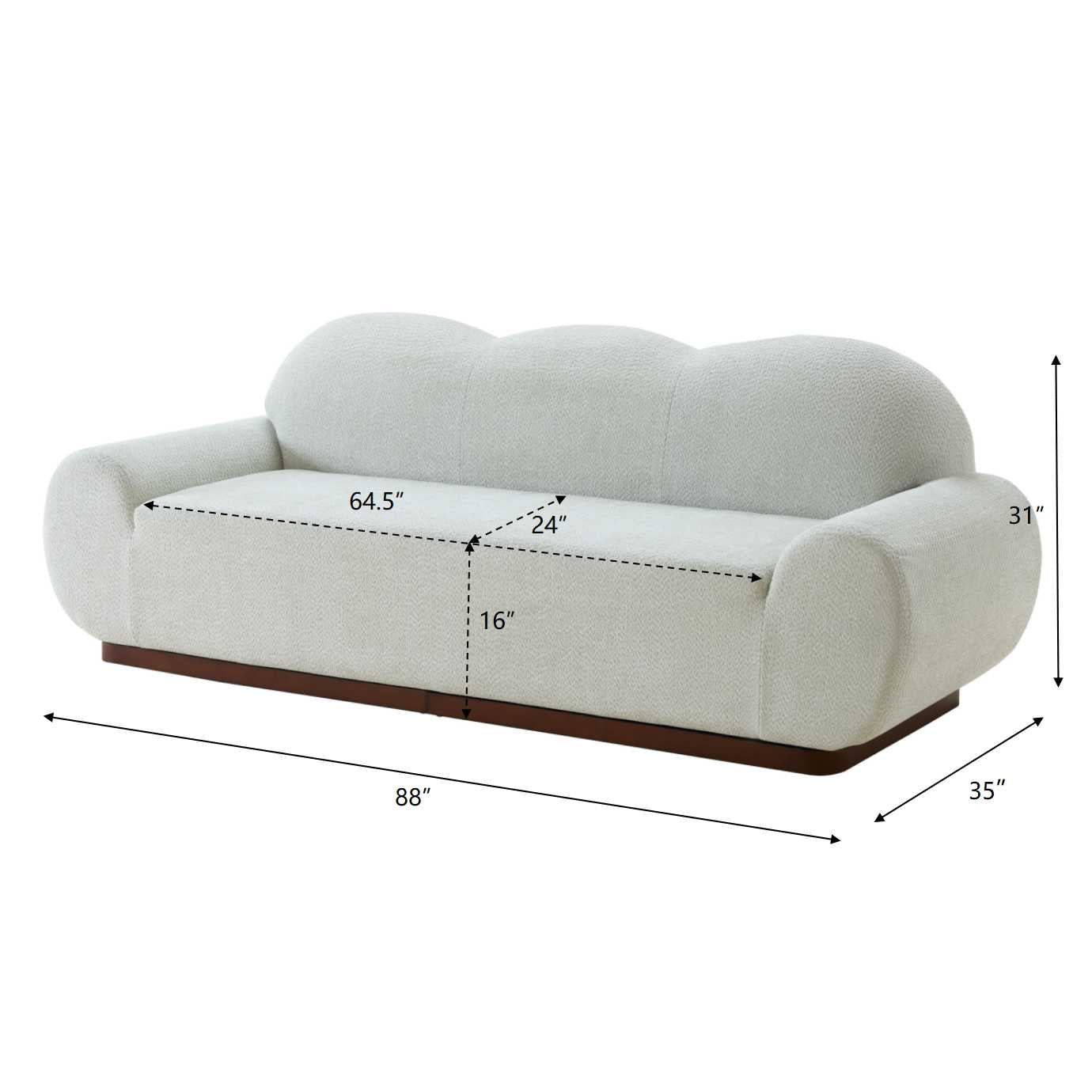 88in. Round Arm Cloud Curved 3 Seater Modern Upholstered Boucle Sofa