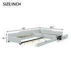 Upholstered Double Twin Size Daybed with Trundle and Drawer