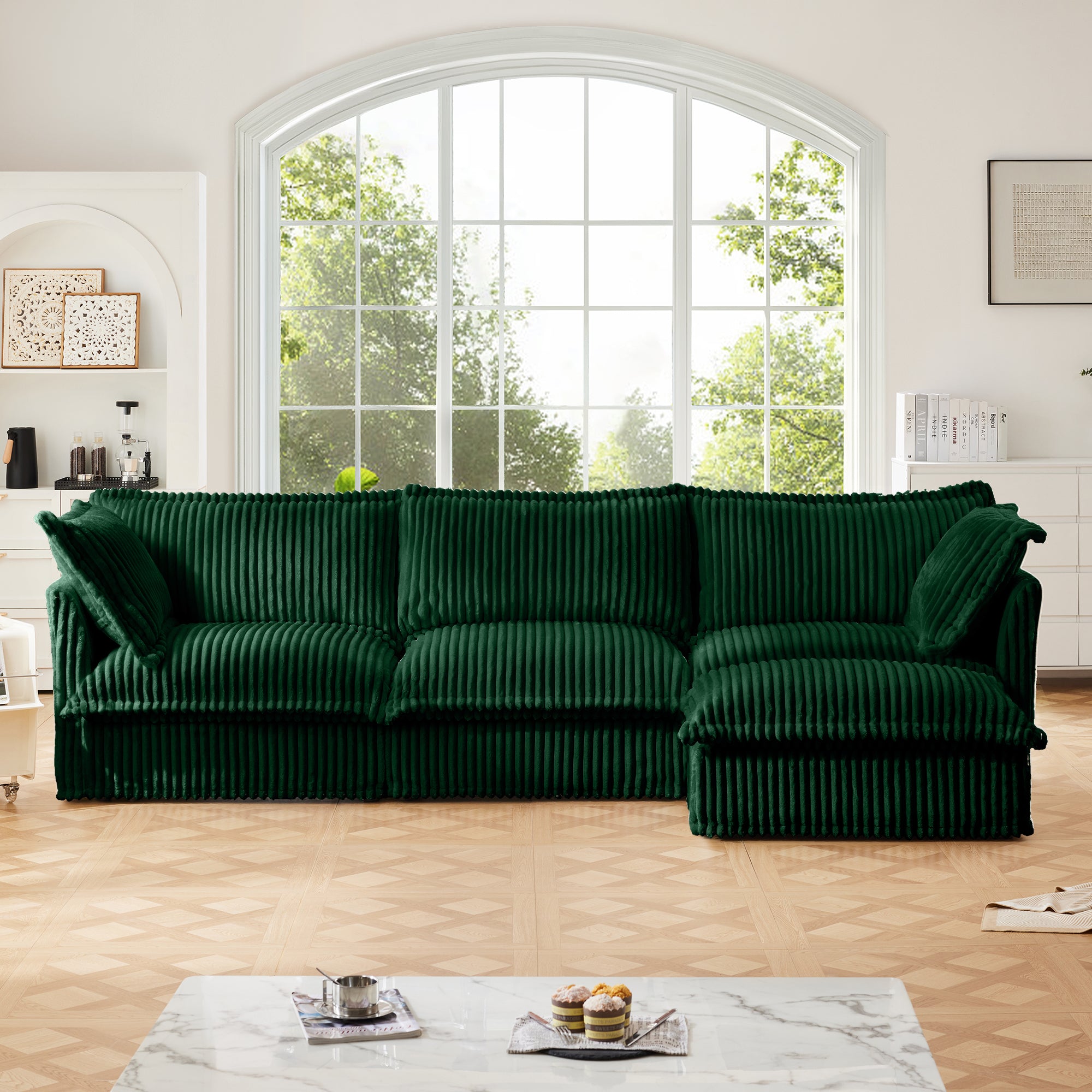 L-Shaped Slipcovered Sectional Sofa Couch