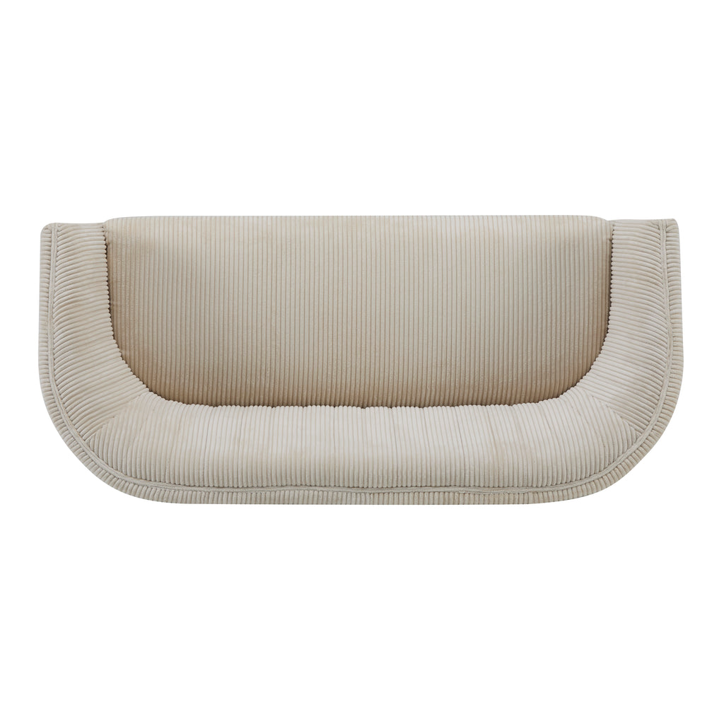 Corduroy Recessed Arm Loveseat (Beige + Walnut)
