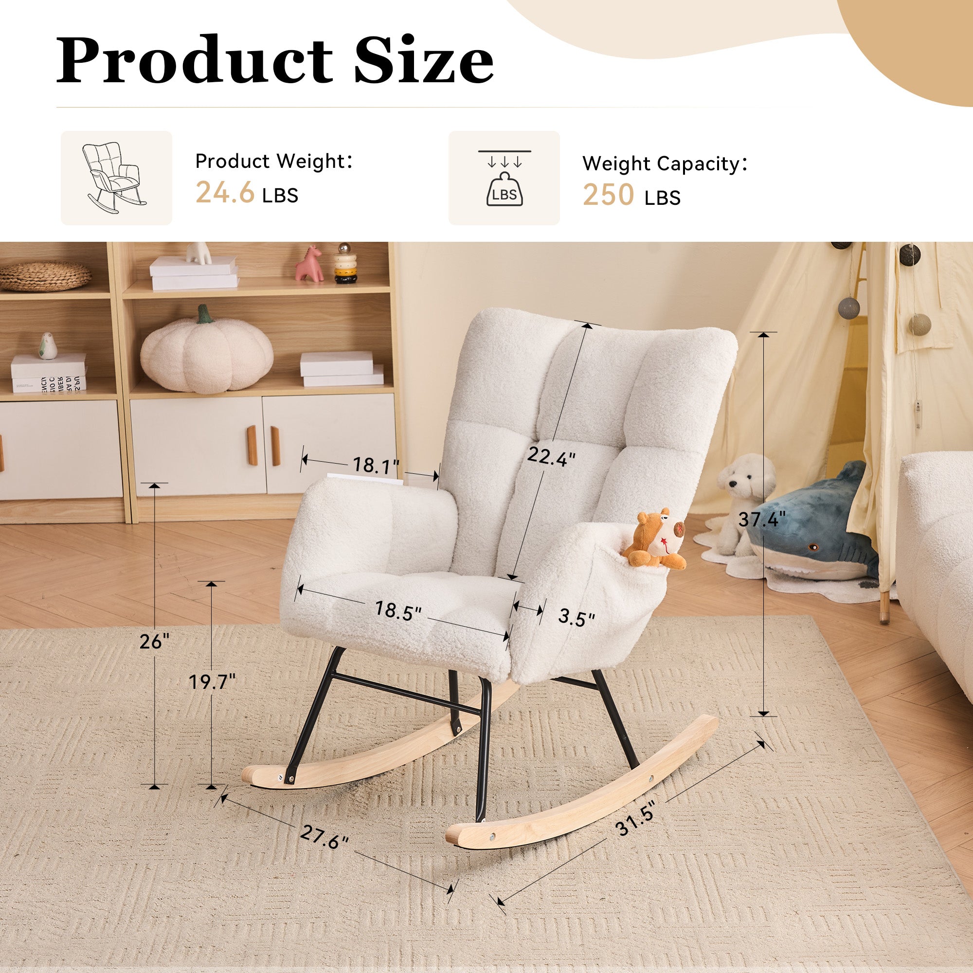 Teddy Fabric Leisure Rocking Chair with Tufted Backrest