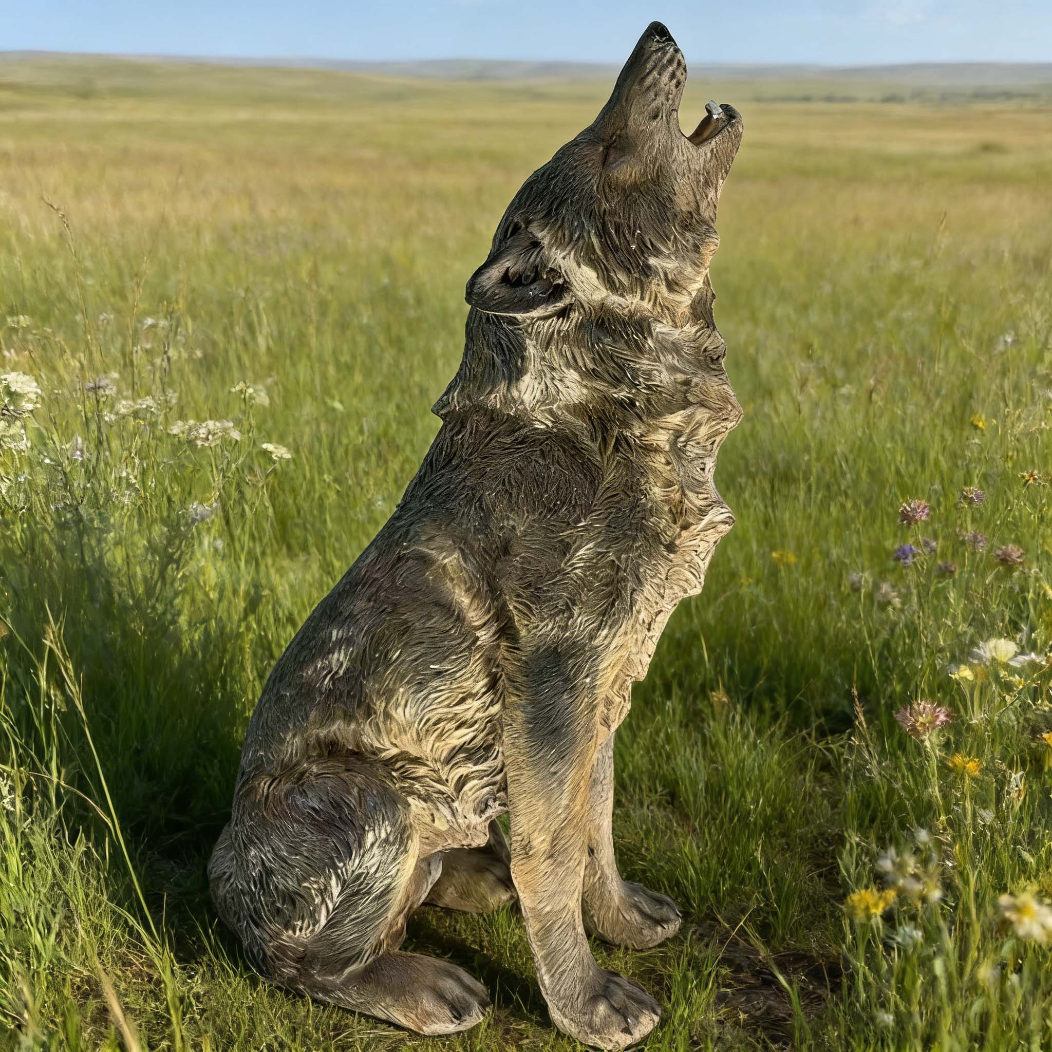 Simulated Howling Wolf Garden Statue