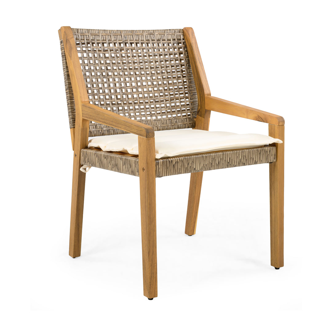Outdoor Dining Chair Set - Acacia Wood and Wicker