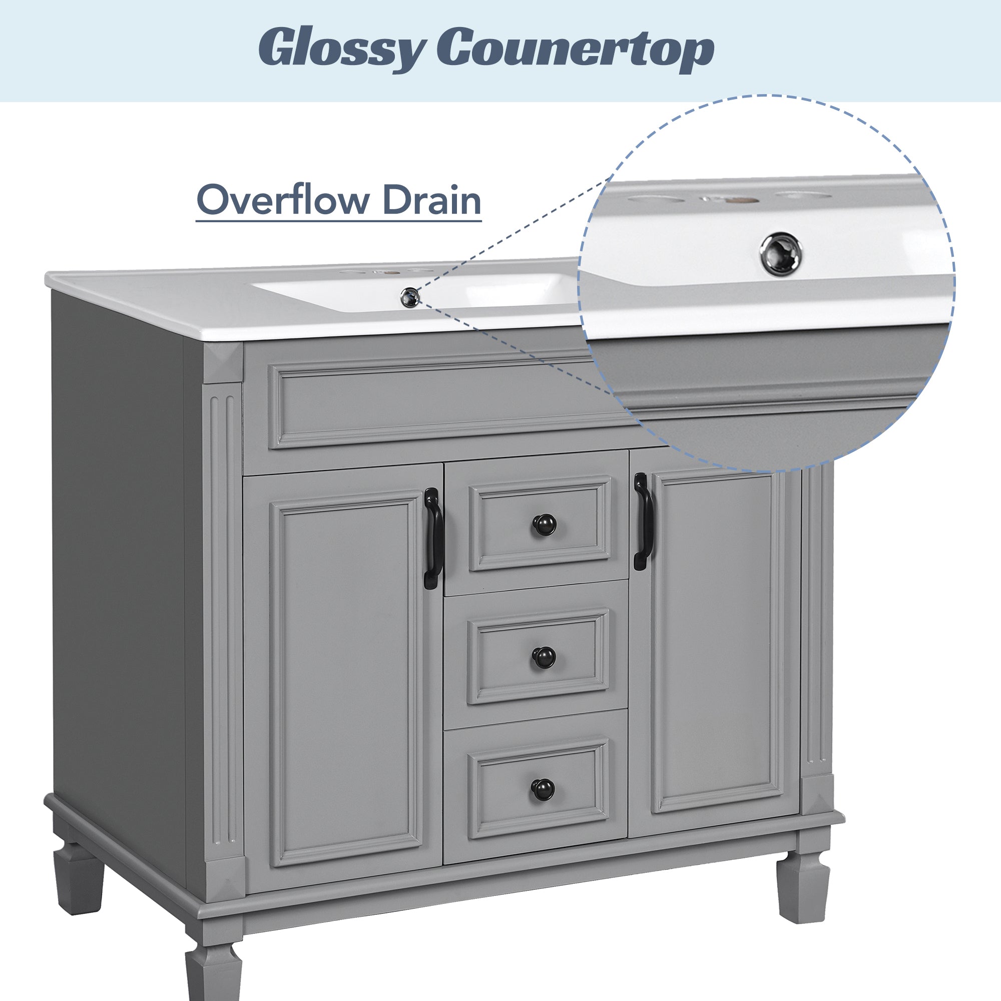 36" Bathroom Vanity with Top Sink, Mirror Cabinet