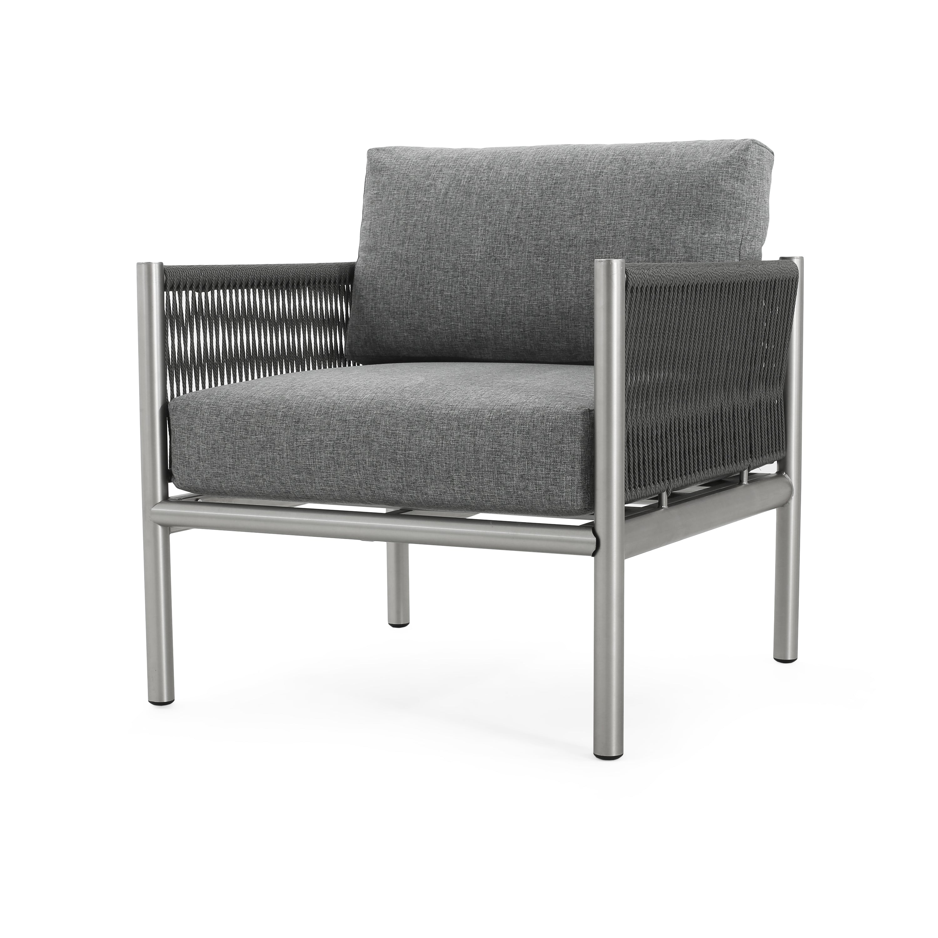 Hargrove Club Chair Stylish Aluminum Frame Braided Rope Sofa Silver Grey