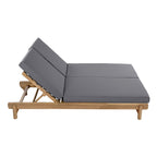 Light Teak Acacia Wood Double Chaise Lounger Set