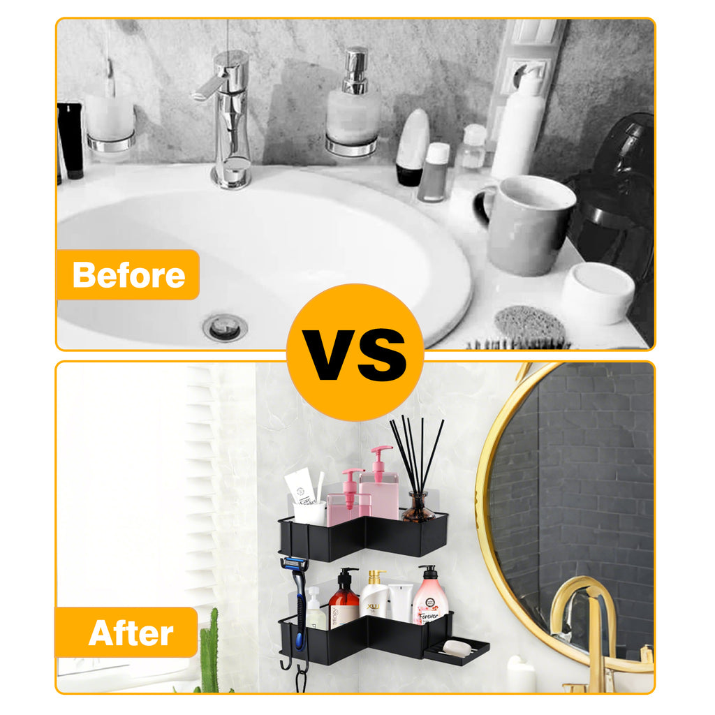 2-Pack Drill-Free Adhesive Corner Shower Caddy Organizer