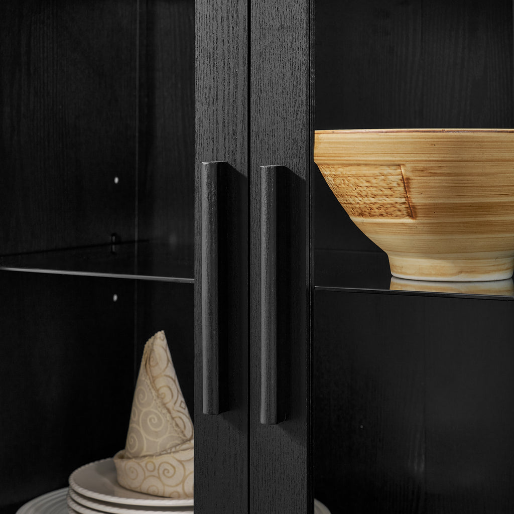 High Arched Storage Cabinet with Lamp - Black
