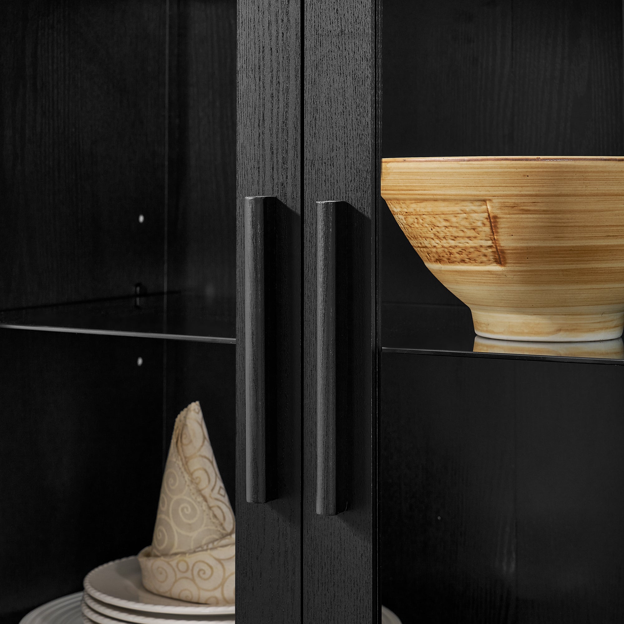 High Arched Storage Cabinet with Lamp - Black