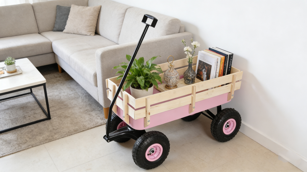 Outdoor Wagon with Wood Railing and Air Tires