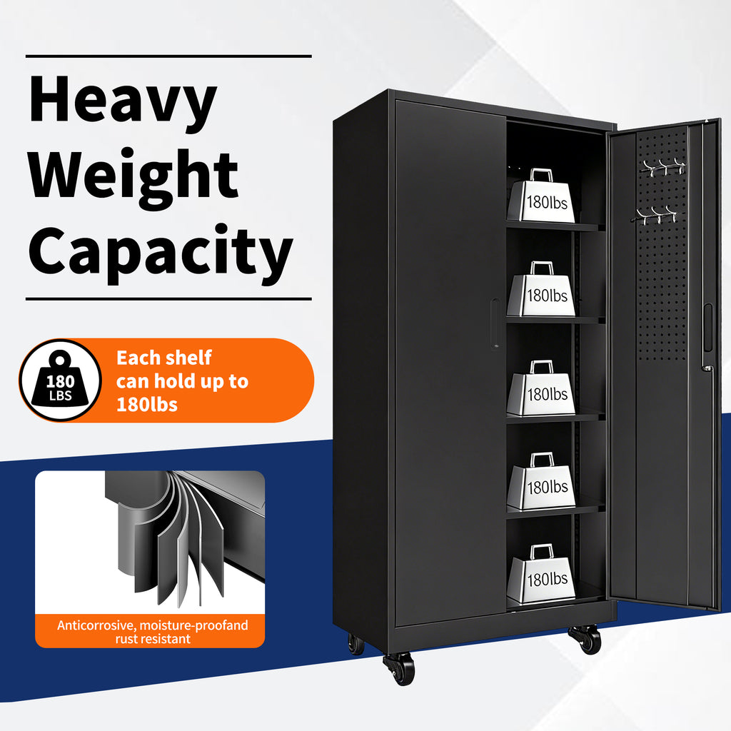Heavy-Duty Metal Storage Cabinet with Wheels