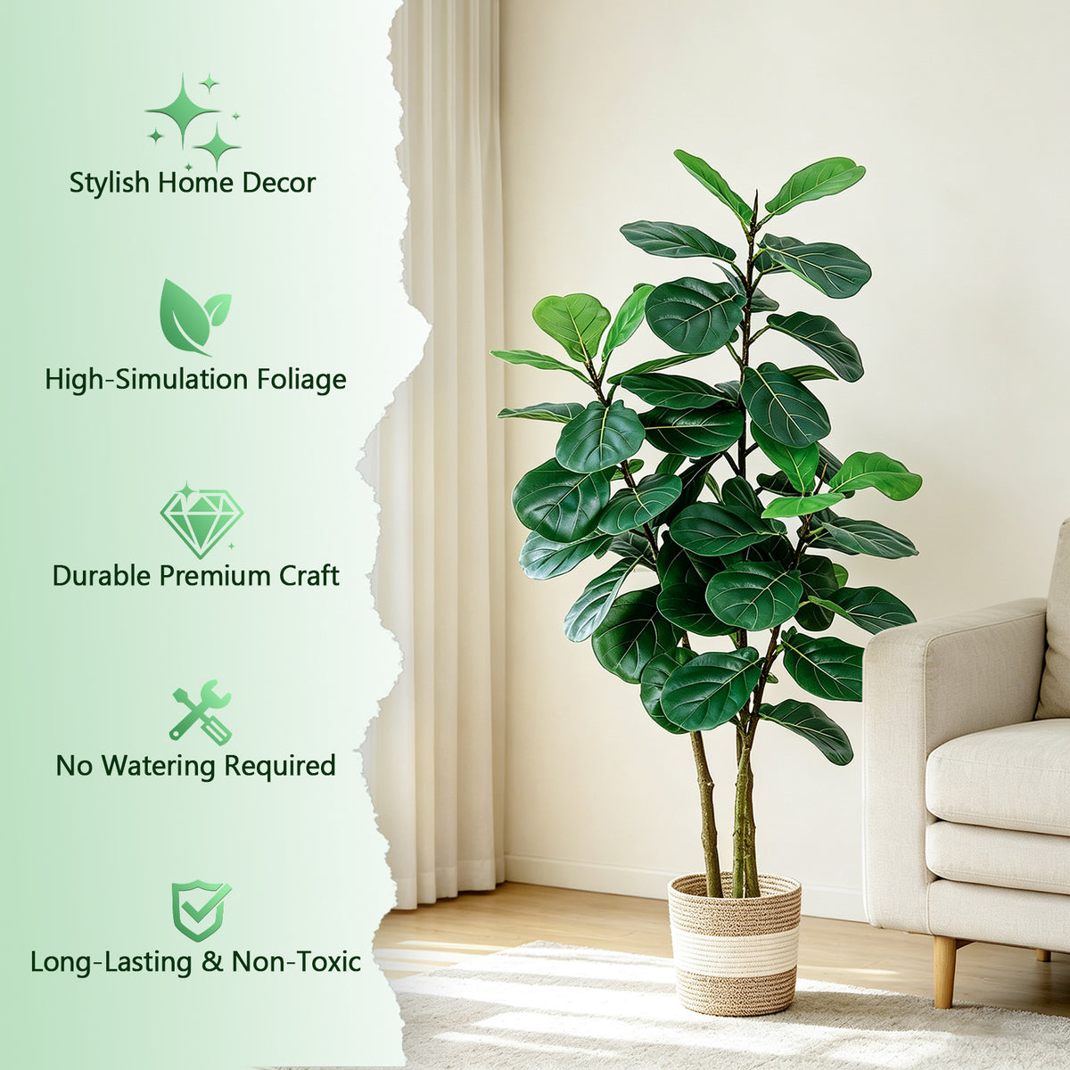 5FT Artificial Fiddle Leaf Fig Tree with Planter