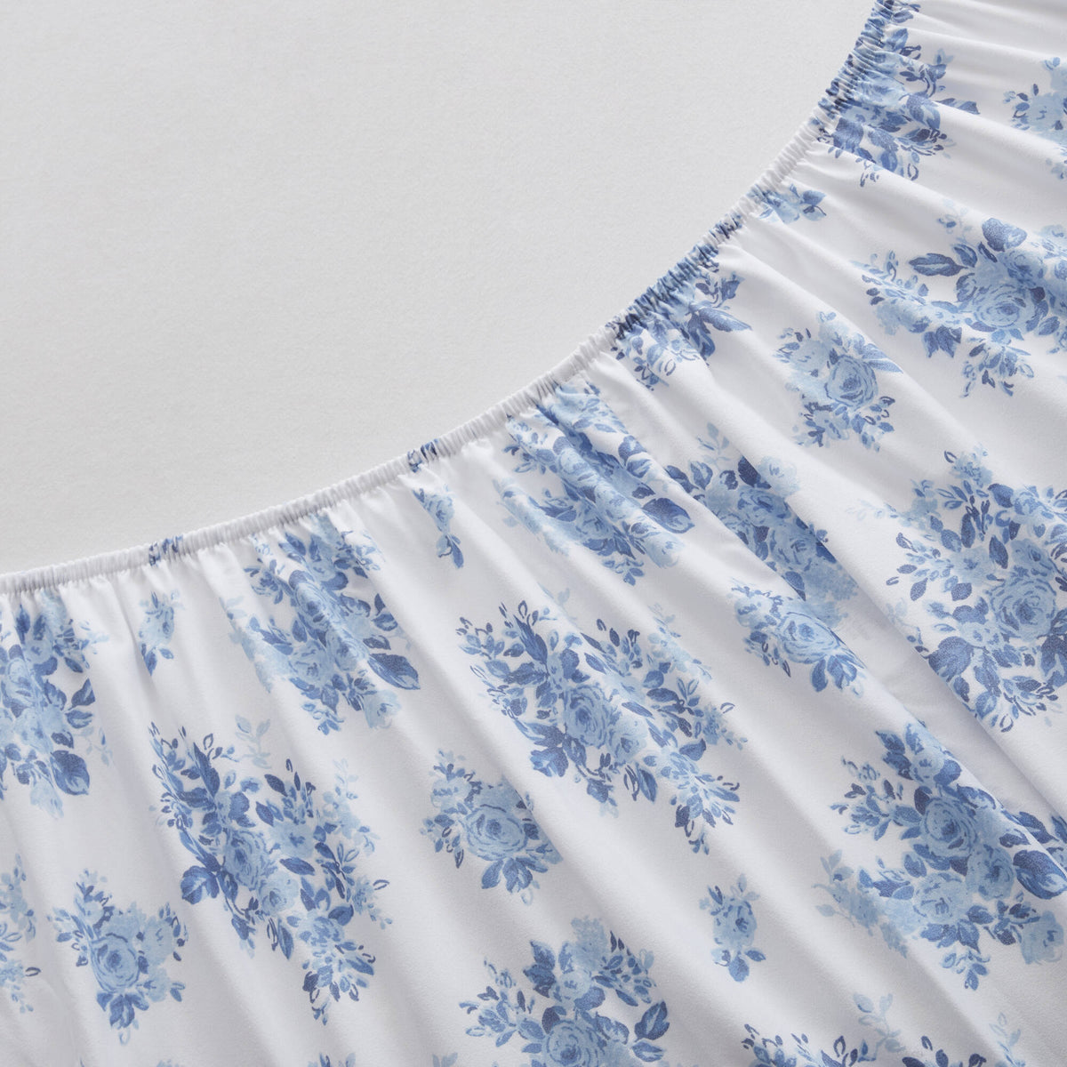 4-Piece King Microfiber Sheet Set, Blue Floral, Ruffled Hem