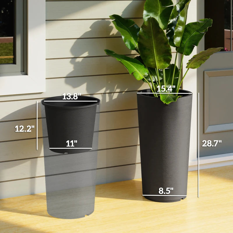 Set of 2 Flower Pots - Stackable Large Planters