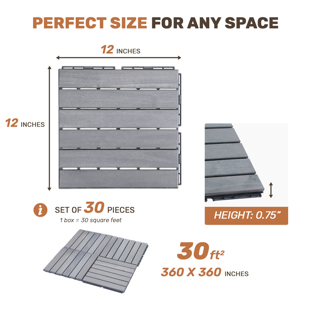 30 PCS Interlocking Deck Tiles Striped Pattern