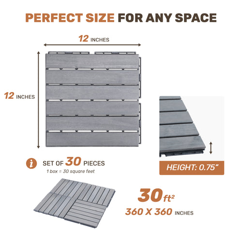 30 PCS Interlocking Deck Tiles Striped Pattern