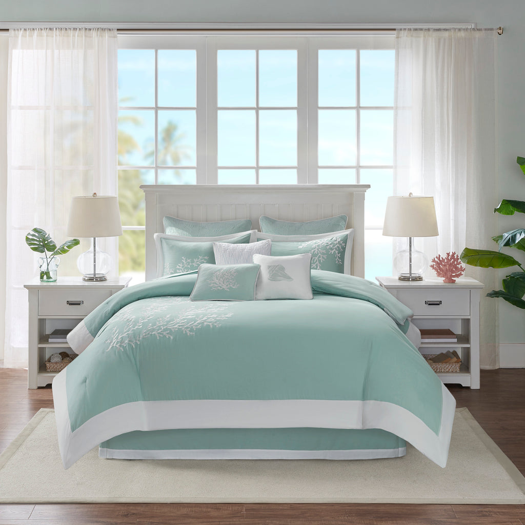 Oversized Cotton Jacquard Comforter Set - Aqua - Queen