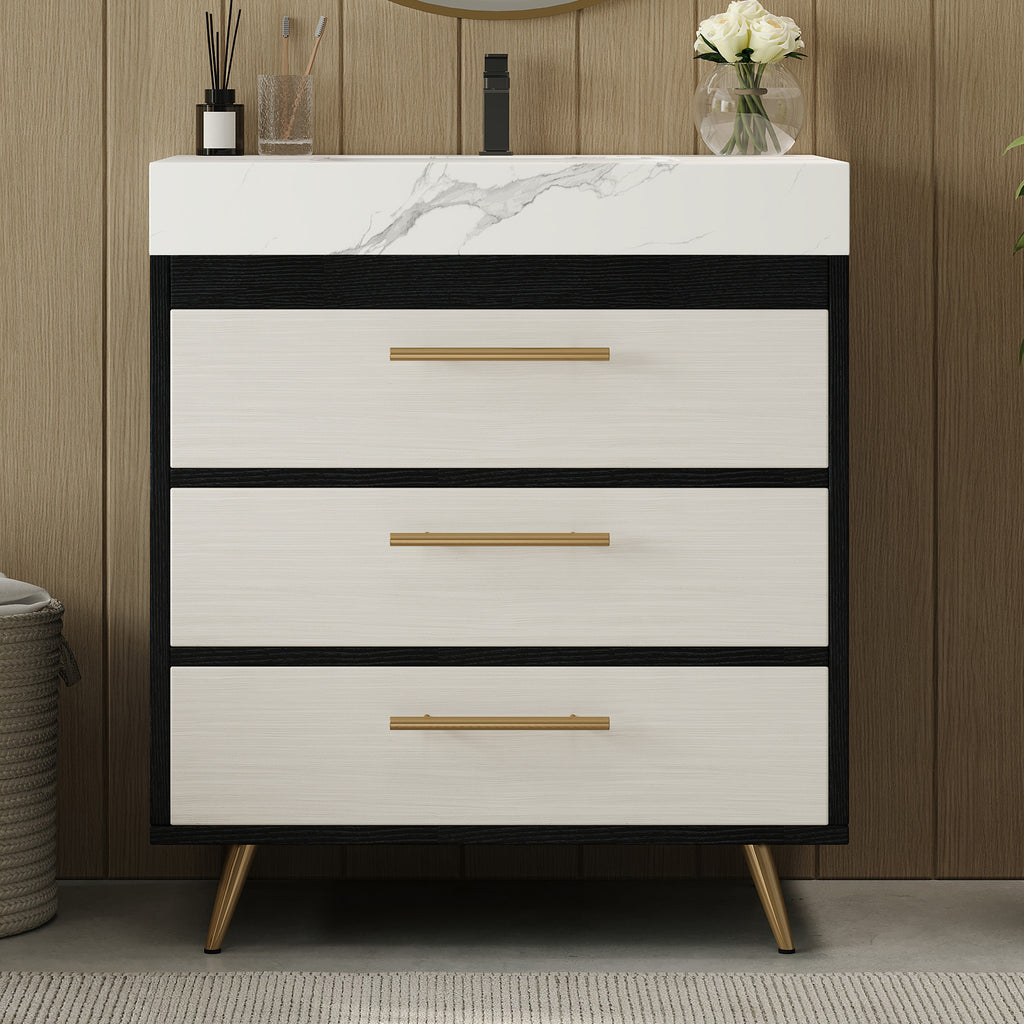 Modern Free-Standing Bathroom Vanity with Ceramic Vessel Sink