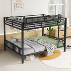 Queen Over Queen Metal Bunk Bed with Ladder and Storage Shelf