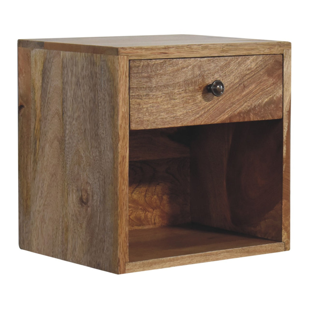 Solid Wood Floating Mini Classic Bedside, Wall-mounted, 1-Drawer, 1 Open Slot