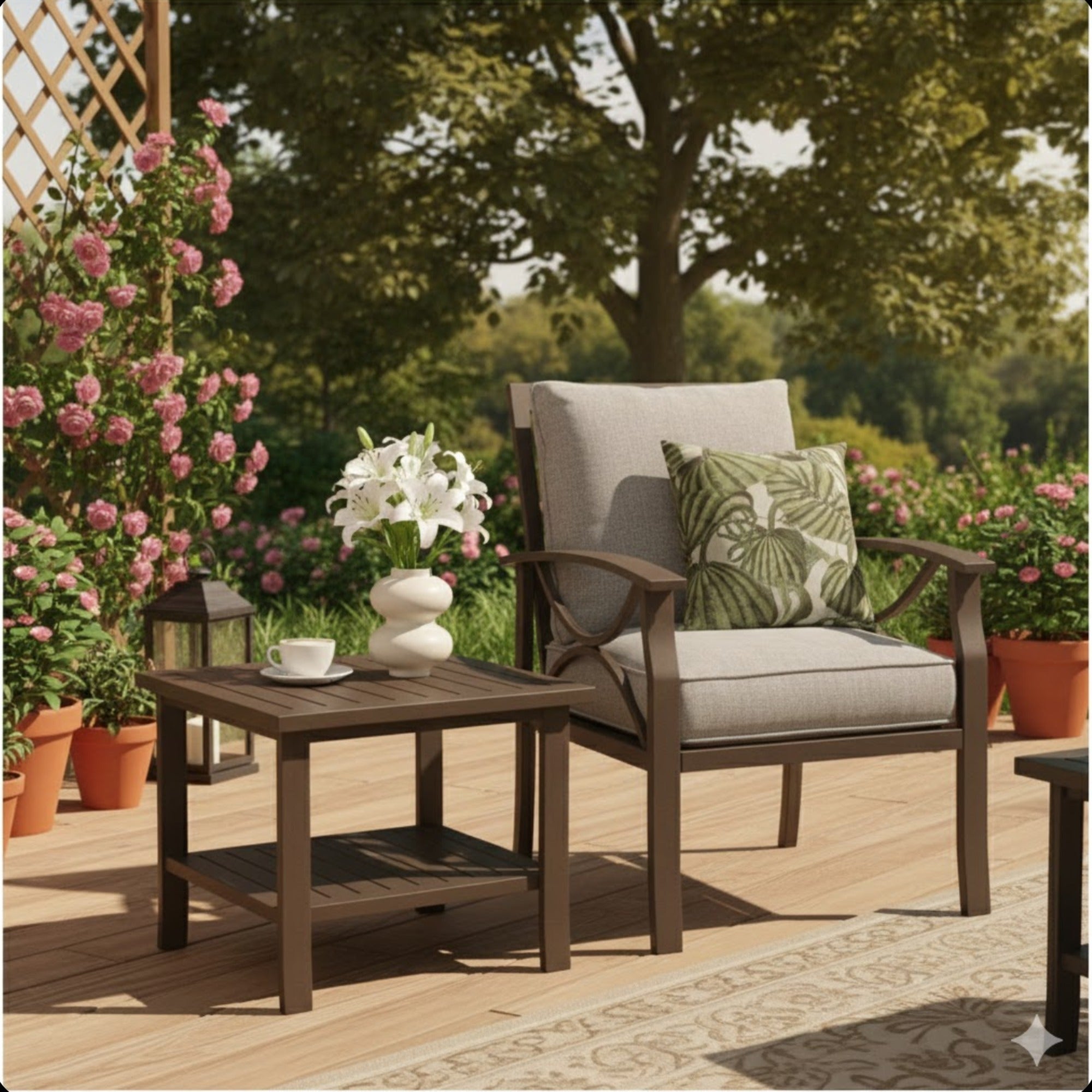 19" Square Brown Metal Side Table