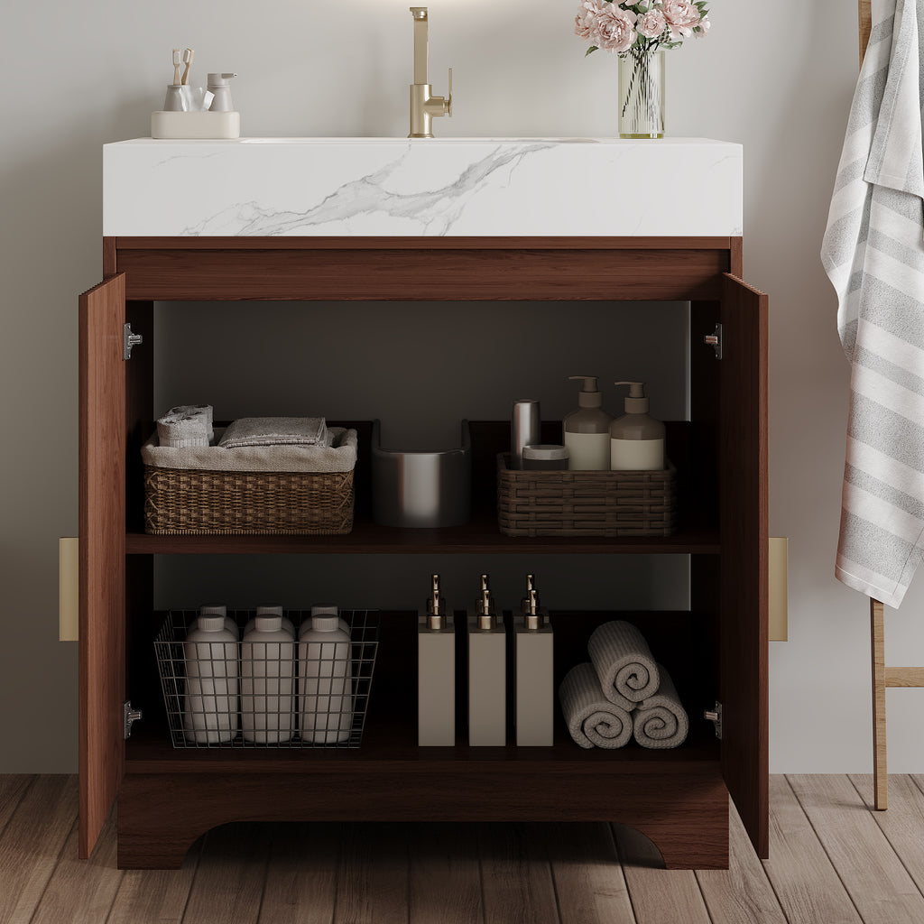 30" Freestanding Sintered Stone Countertop Bathroom Vanity