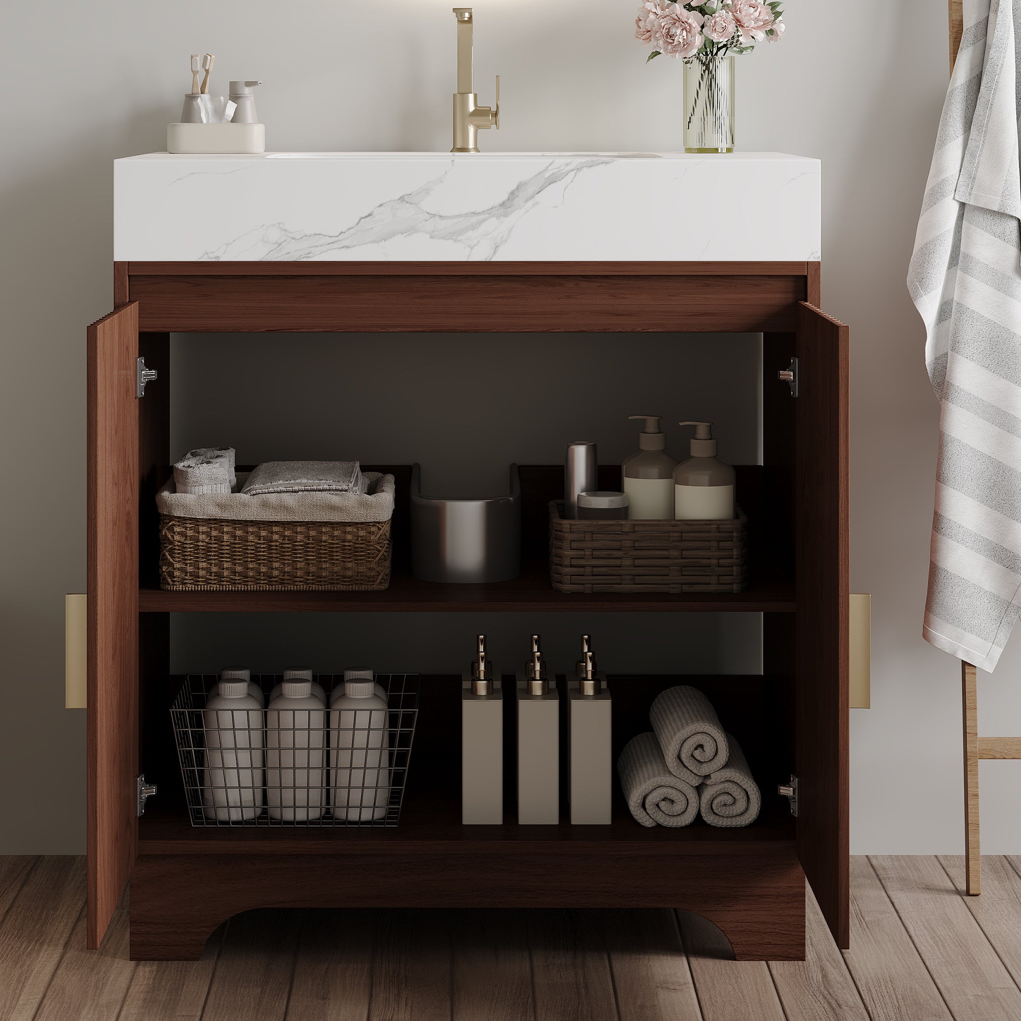 30" Freestanding Sintered Stone Countertop Bathroom Vanity
