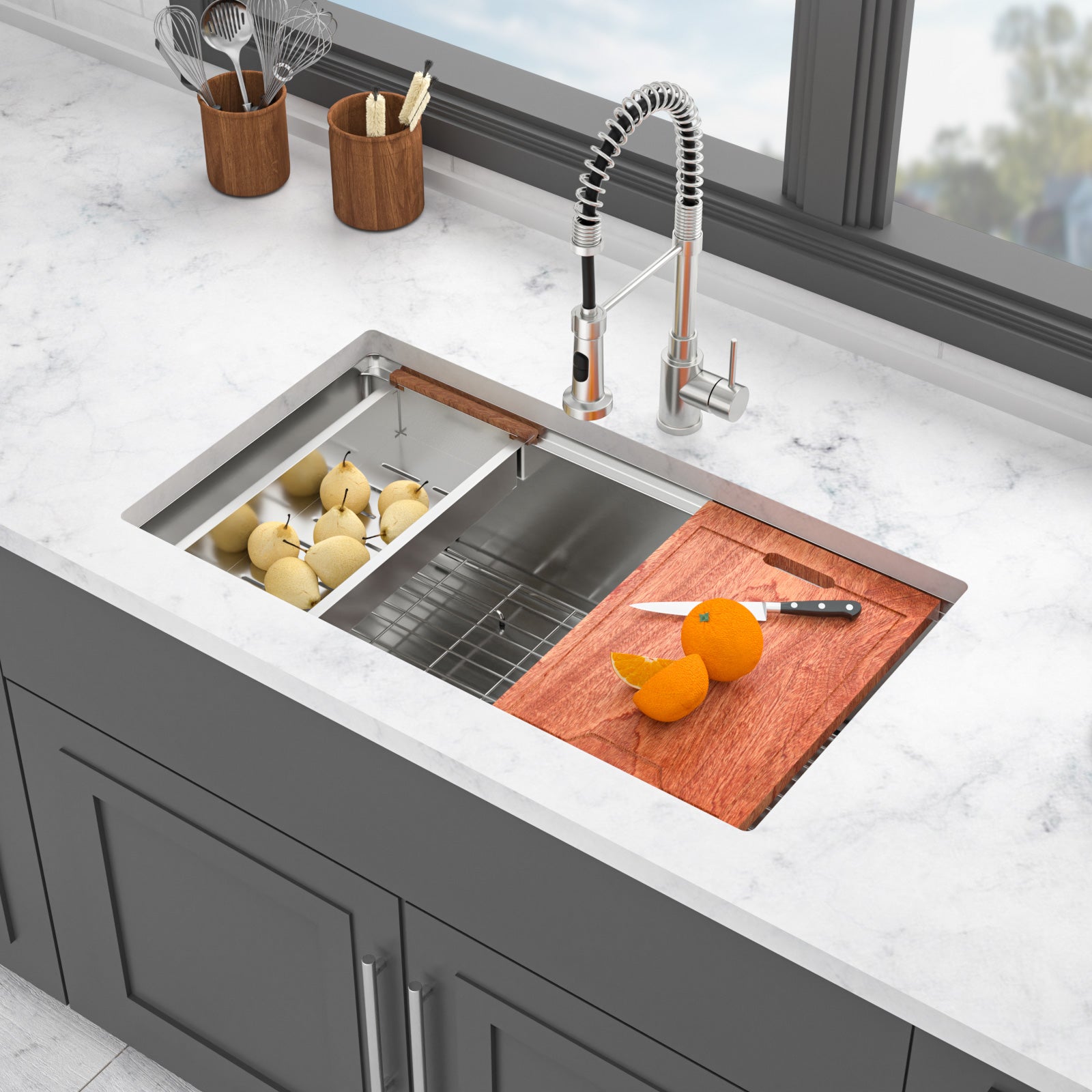 Single Bowl Undermount Workstation Kitchen Sink