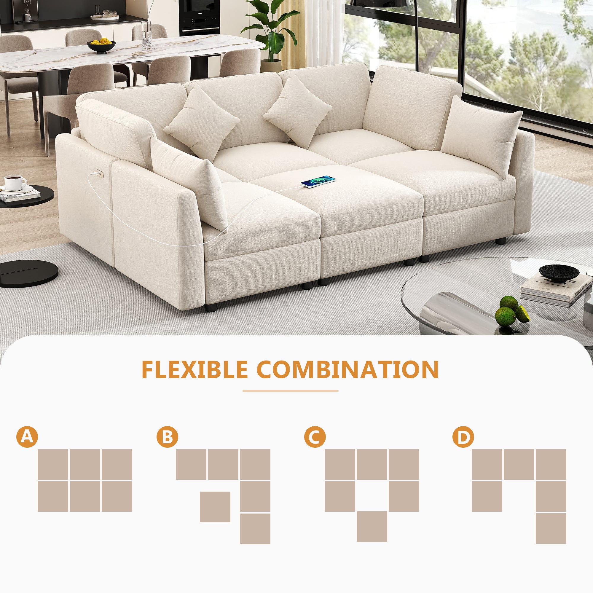 86.6" Sectional Sofa Modular Sofa U-shaped Sofa Couch