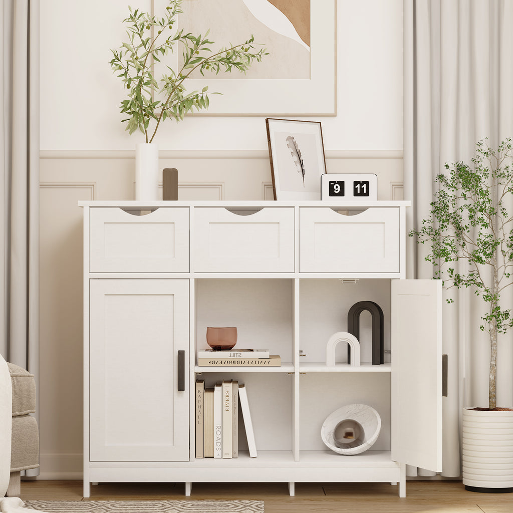 Wooden Floor Cabinet with Drawers and Shelves